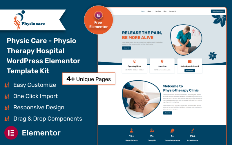 Soins physiques - Kit de modèles WordPress Elementor pour hôpital de physiothérapie