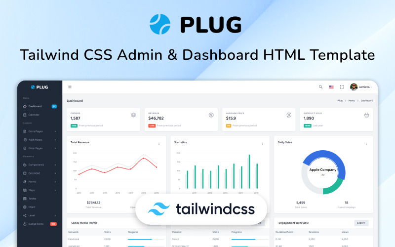 Wtyczka - szablon administratora i pulpitu nawigacyjnego CSS Tailwind