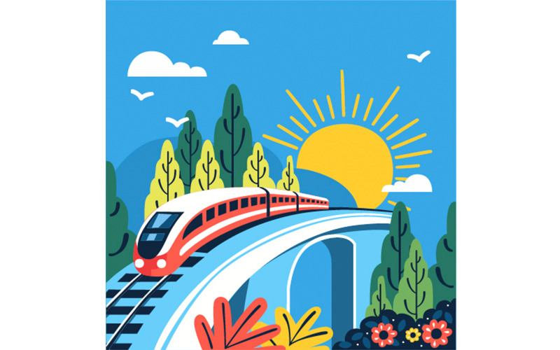 Handritad National Train Day Illustration