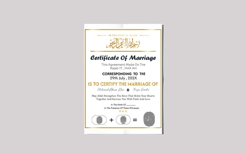 Heiratsurkunde für Islamic Verify