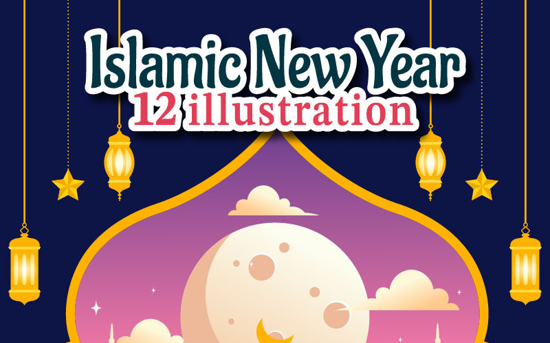 12 Ilustracja szczęśliwego islamskiego nowego roku