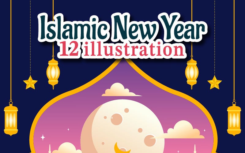 12 Šťastný islámský nový rok ilustrace