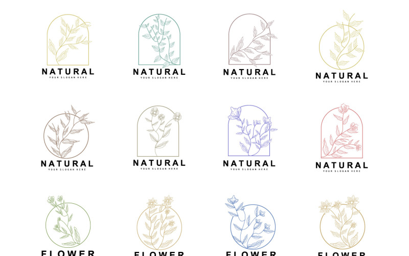简单的植物叶和花标志 VectorV6