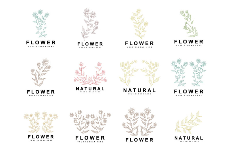 Logo simple de feuilles et de fleurs botaniques VectorV2