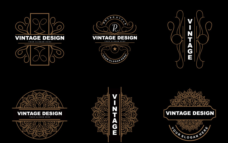 Logotipo de ornamento de design vintage retrô VectorV3