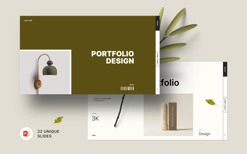 Modelo de Powerpoint de design de portfólio limpo