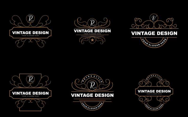 Retro vintage design prydnad logotyp VectorV2
