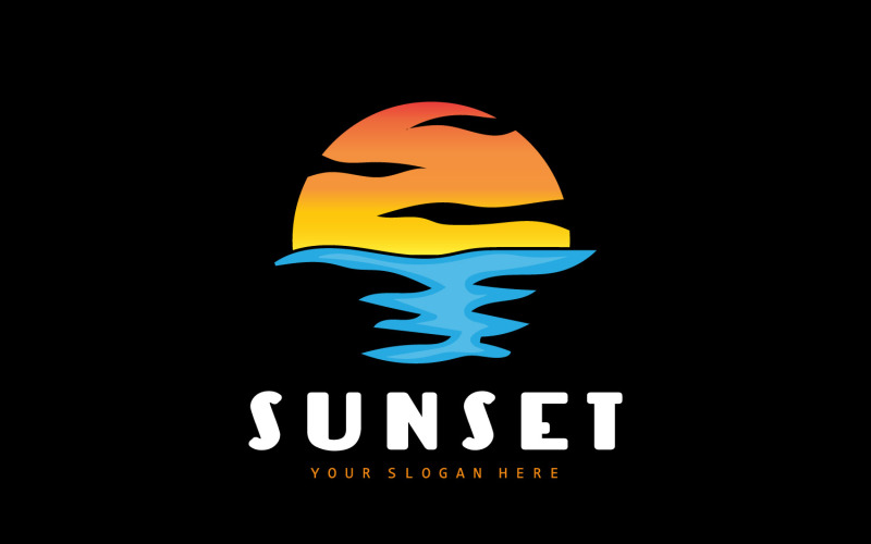 Zachód słońca Logo Beach River Vector DesignV2