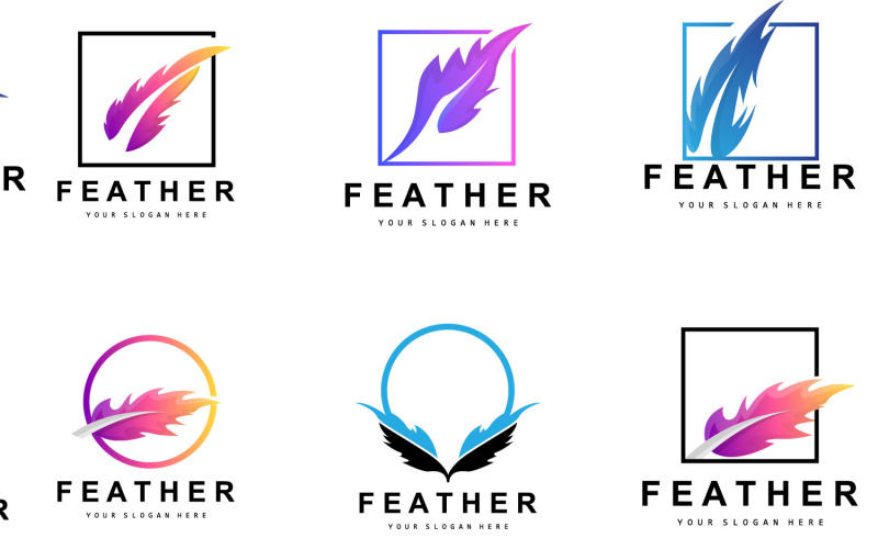 Feder-Logo-Design, minimalistische Vektorvorlage V3