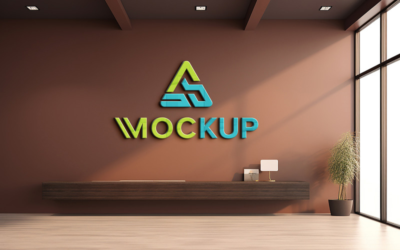 3D-Logo-Modell auf braunem Wandhintergrund