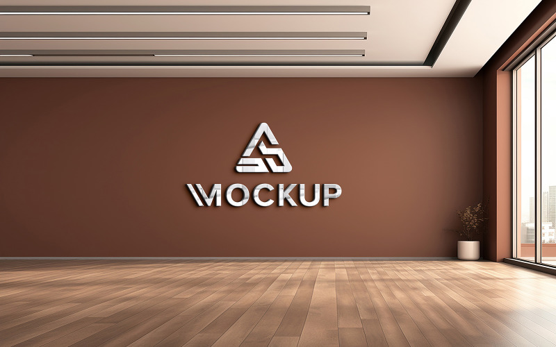 3d metal logo mockup on brown wall psd