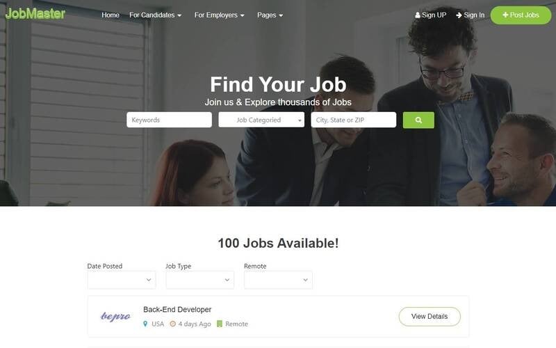 JobMaster — HTML-шаблон портала вакансий