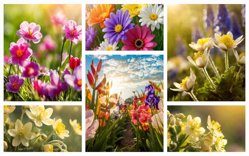Kolekcja 7 wiosennych pięknych kwiatów tapety tła