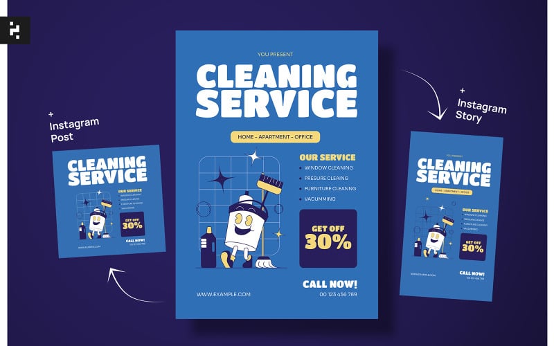 Blauer Reinigungsservice-Flyer