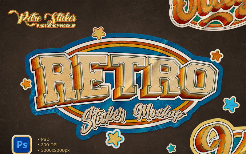 Retro naklejka Photoshop makieta