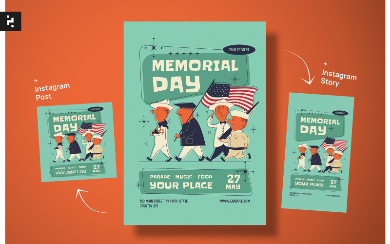 Memorial Day Flyer Mid Century téma