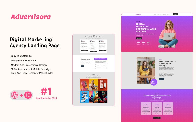 Advertisora - Kit modello elemento pagina di destinazione dell'agenzia pubblicitaria