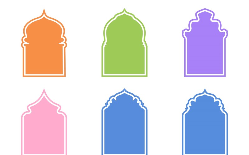 Islamic Arch Design Glyph körvonallal, készlet 6-18