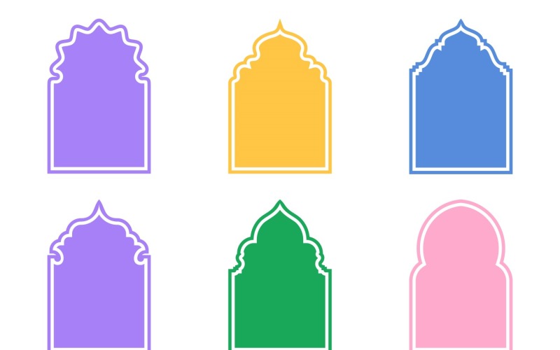 Islamic Arch Design Glyph körvonallal, készlet 6-24