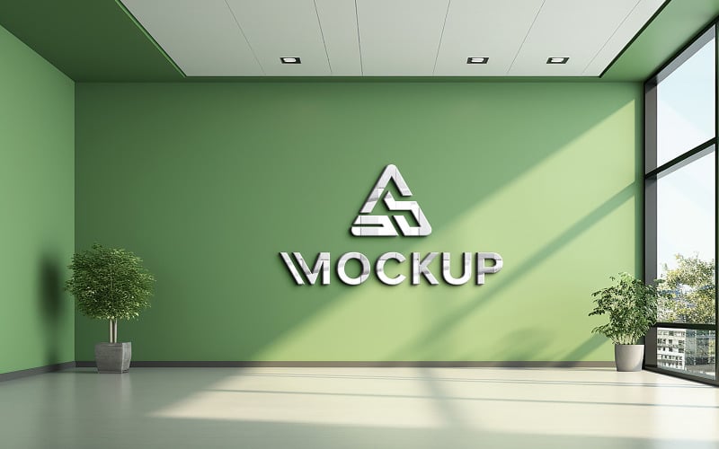 3D макет логотипу на зеленій стіні psd