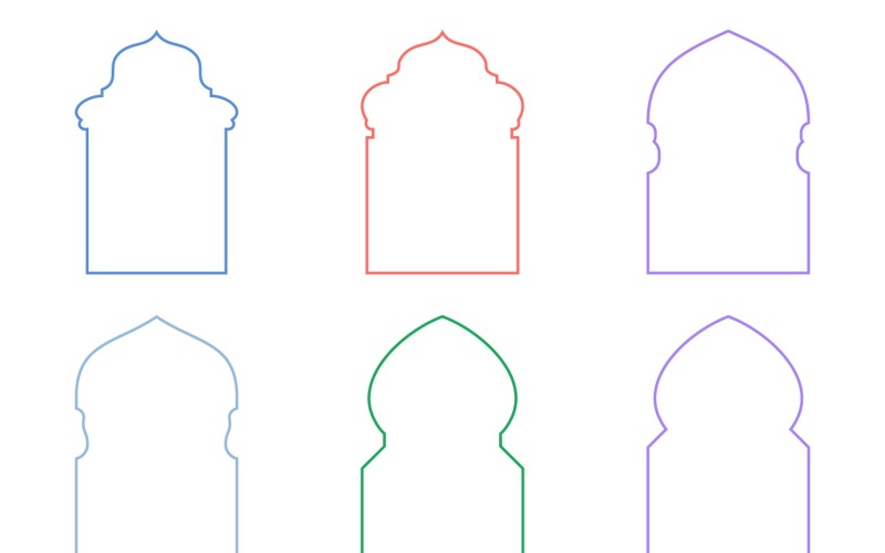 Islamisches Bogendesign, dünne Linien, Set 6 – 19