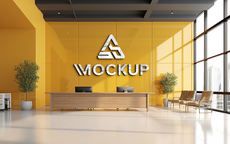 Hotel reception logo mockup on wall #406906 - TemplateMonster