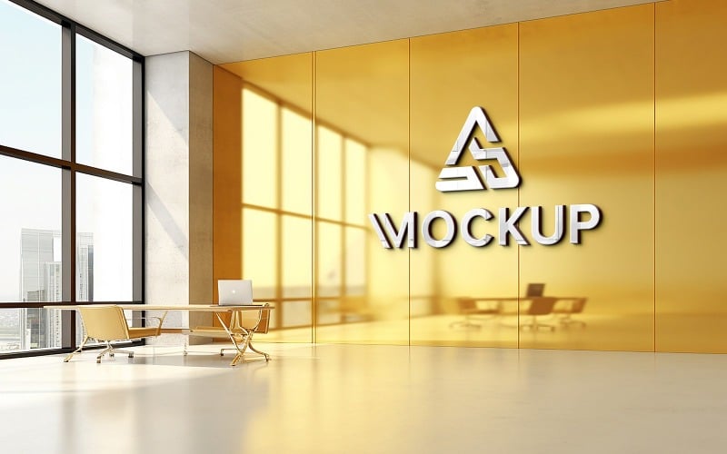 Office golden wall logo mockup #406910 - TemplateMonster