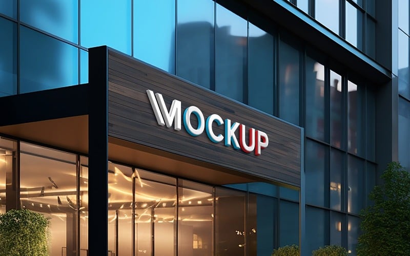 Realistic elegant logo mockup facade sign