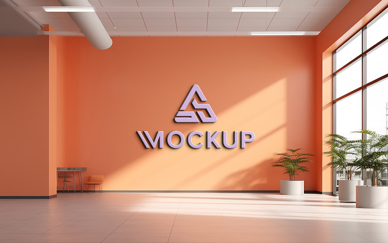 Mockup logo realistico 3d sulla parete arancione psd