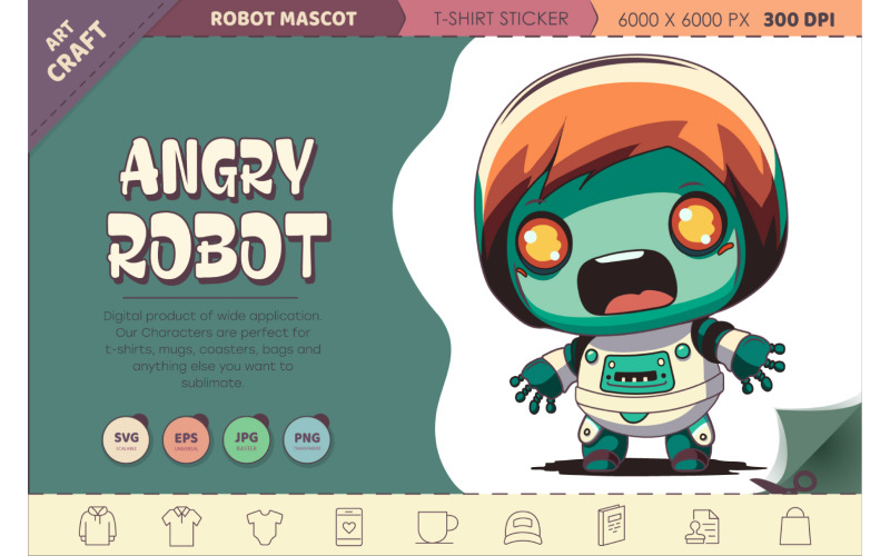 Kızgın Karikatür Robotu. Tişört, PNG, SVG.