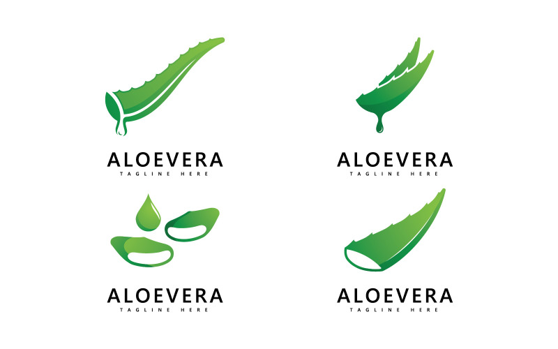 Disegno vettoriale di goccia del logo della pianta di aloe vera. Icona del logo del gel di aloe vera V5