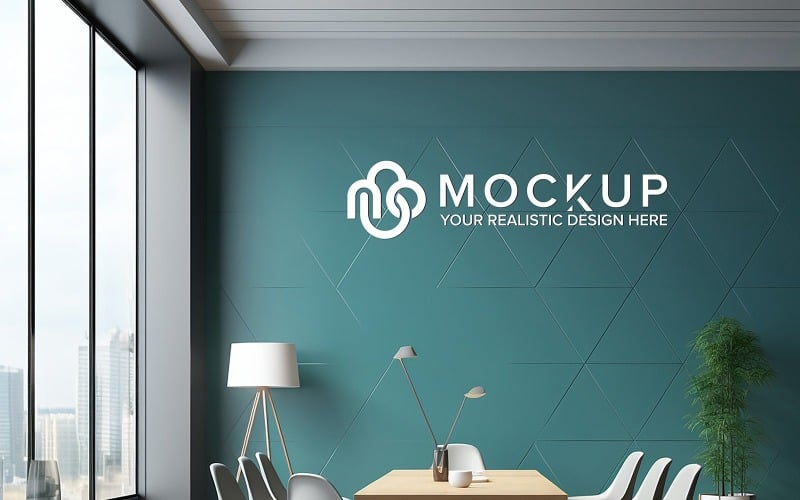 3D-Logo an der Wand eines modernen Bürogebäudes, Besprechungsraum, Logo-Modell für Büro-Besprechungsräume, 3D