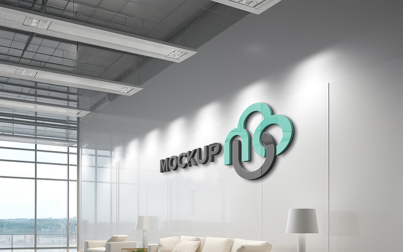 Realistic logo mockup indoor wall elegant