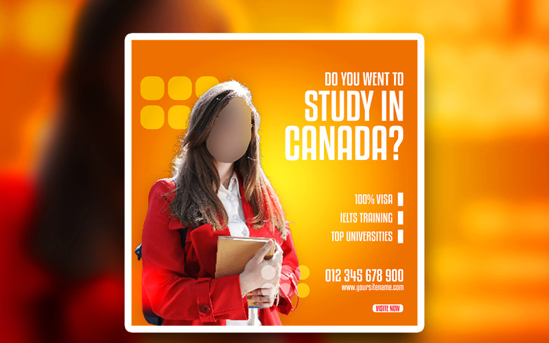 Design psd quadrado de publicidade educacional premium do Canadá
