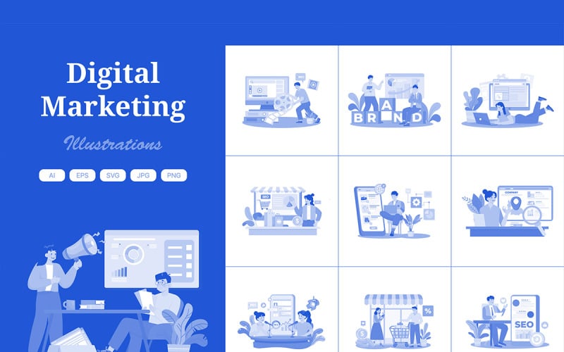 M727_ Pacote de ilustração de marketing digital