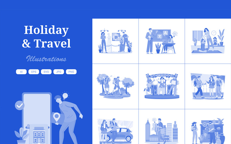 M728_ Pack d'illustrations de vacances et de voyages