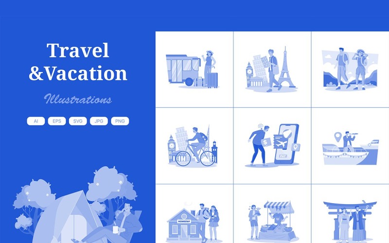 M711_ Pack d'illustrations de voyages et de vacances