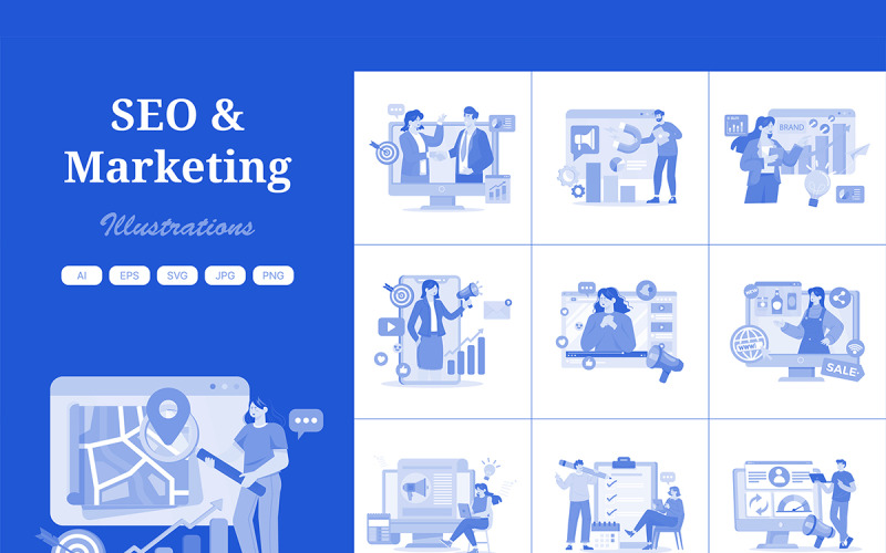 M715_ Paquete de ilustraciones de SEO y marketing