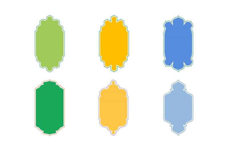 Glyphe de conception de cadre vertical islamique avec contour, ensemble 6 à 32