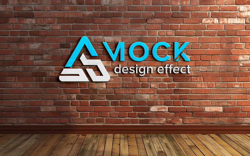 3D-logotypmodell på tegelvägg inomhus