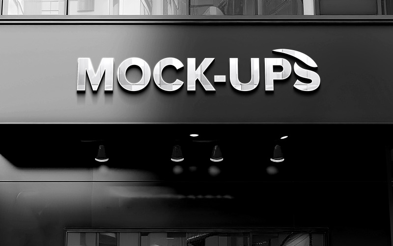 Shop front facade 3d metal logo mockup psd