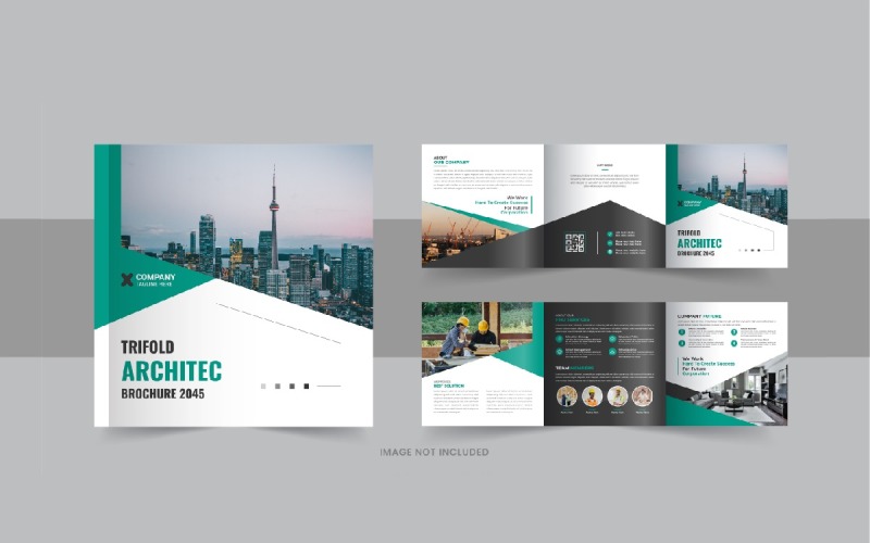 Brochure a tre ante quadrata di architettura o modello di brochure a tre ante quadrata
