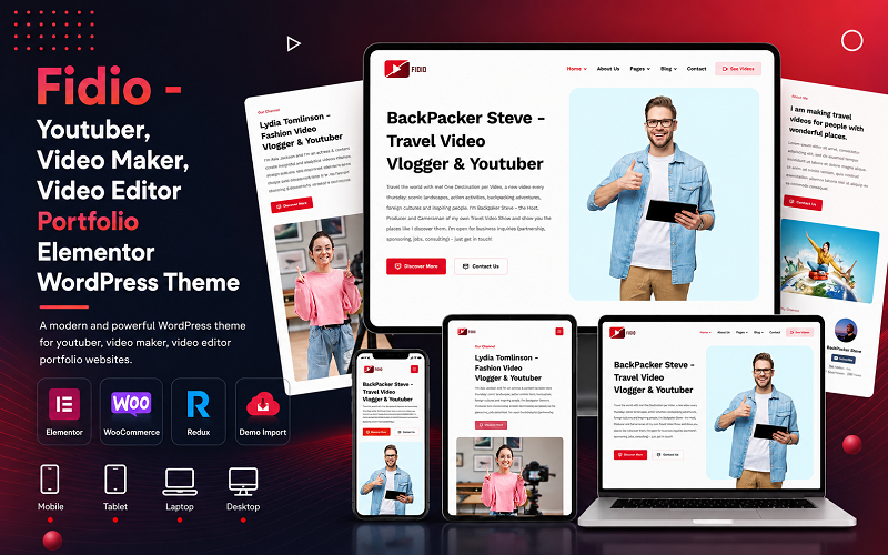 Fidio – YouTuber, Videoproduzent, Videoeditor-Portfolio (Elementor WordPress-Theme)