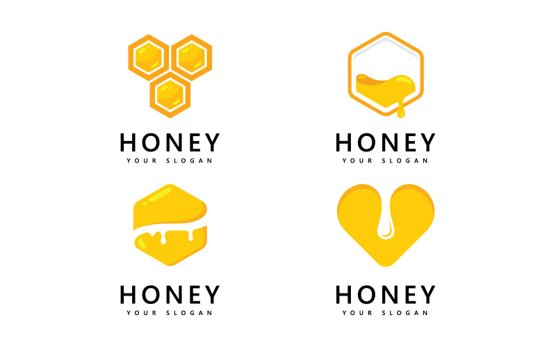 Ícone do logotipo do favo de mel, design vetorial de abelhas V9