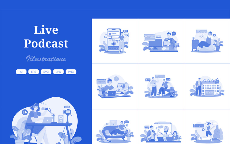 M598_ Paquete de ilustraciones de podcast en vivo 4