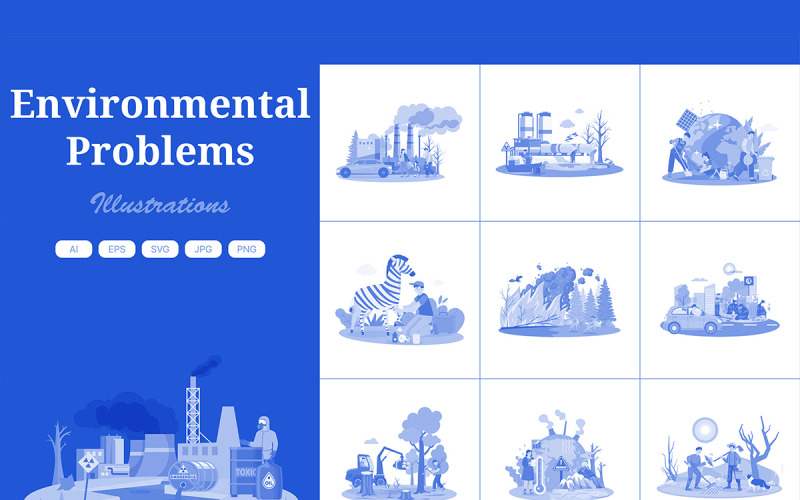 M622_ Pacchetto illustrazioni problemi ambientali