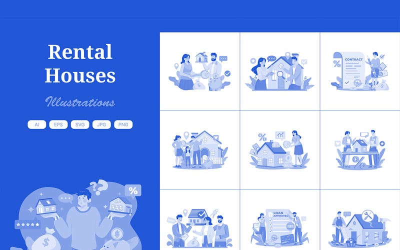 M624_ Pack d'illustrations de location de maison en ligne