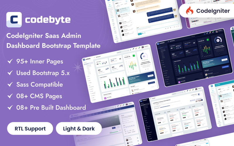 CodeByte – Modèle d'amorçage du tableau de bord d'administration Codeigniter Saas