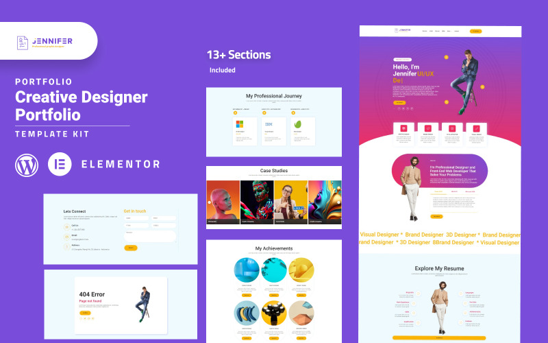jennifer - Personliga portföljer & CV Elementor Template Kit