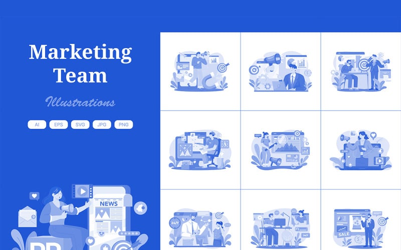 M561_ Paquete de ilustraciones de equipos de marketing 1